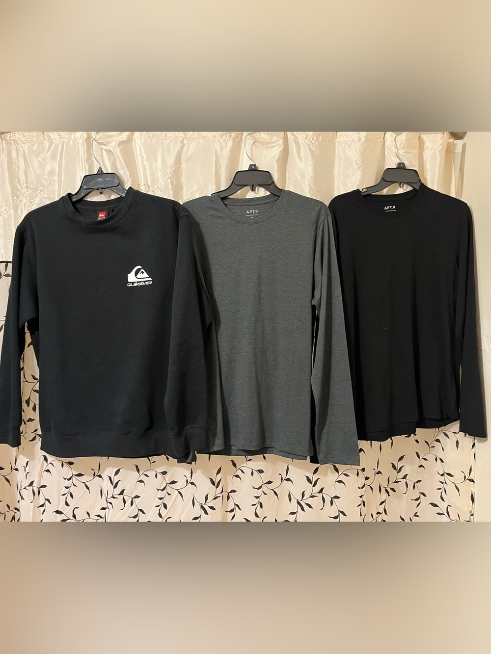 Men’s all Medium. Quiksilver Black and Gray & Black Men's Long-Sleeve Crew shirt